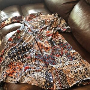 Boho Patchwork Print Mini Dress in Navy and Rust